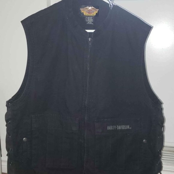 Harley Davidson Vintage 90s Black Motorcycle Vest 1996 Size men's large Rare HOG - Picture 1 of 4